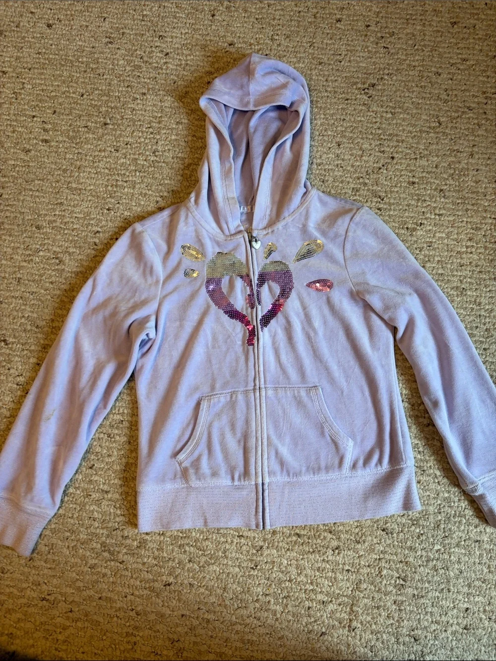 Justice Girls Lavender Sequin Heart Zip Hoodie